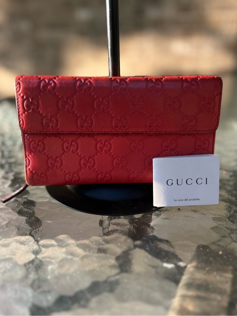 Authentic Gucci Red Guccissima Leather Continental Wallet GG Embossed